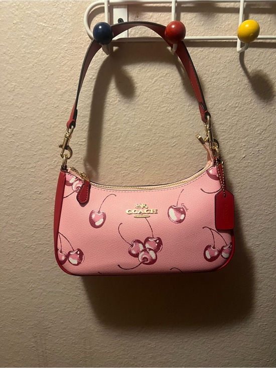 Coach Handbags - Coach Pink Cherry Print Shoulder Bag with Red Trim